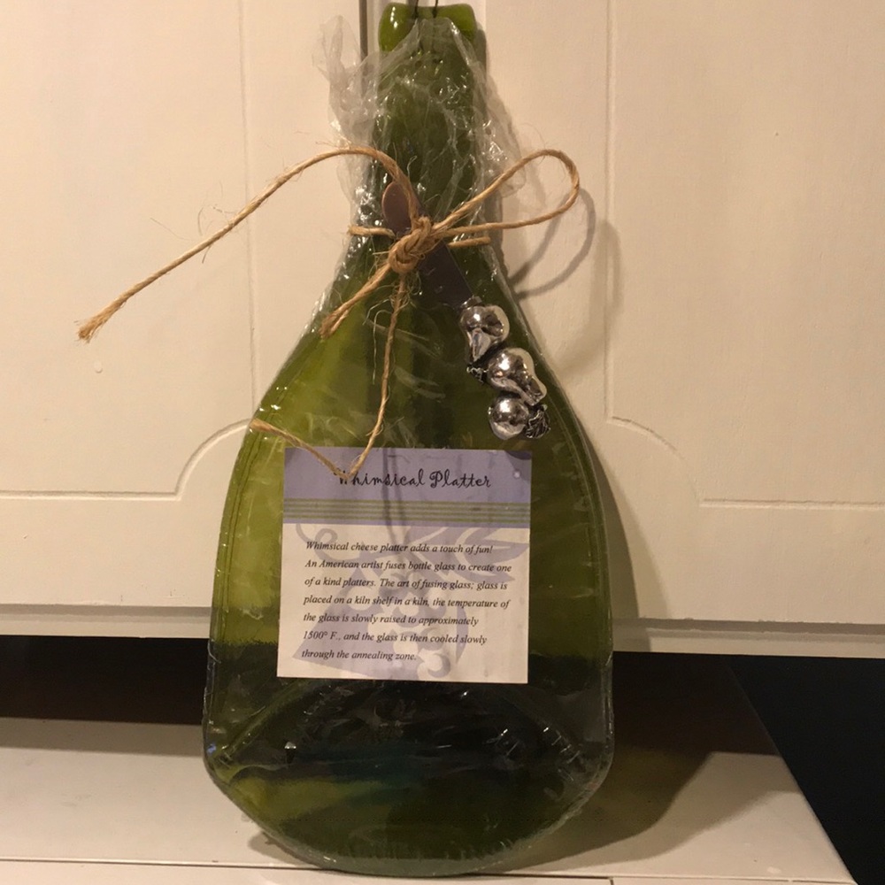 Hand Glass Blown Cheese Platter & Spreader